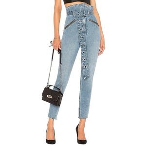 GRLFRND Mia Strap Me In Light Blue Ankle Jeans with Zipper details and Belt